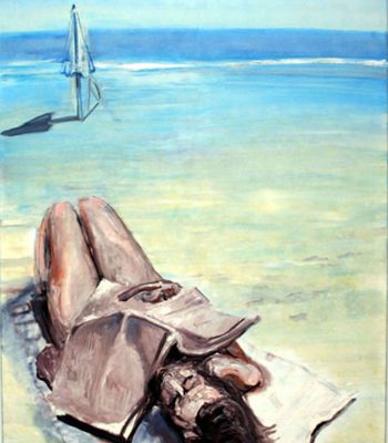 Signiert 2016 Okt. Frau am Strand, Öl auf Leinwand,2008